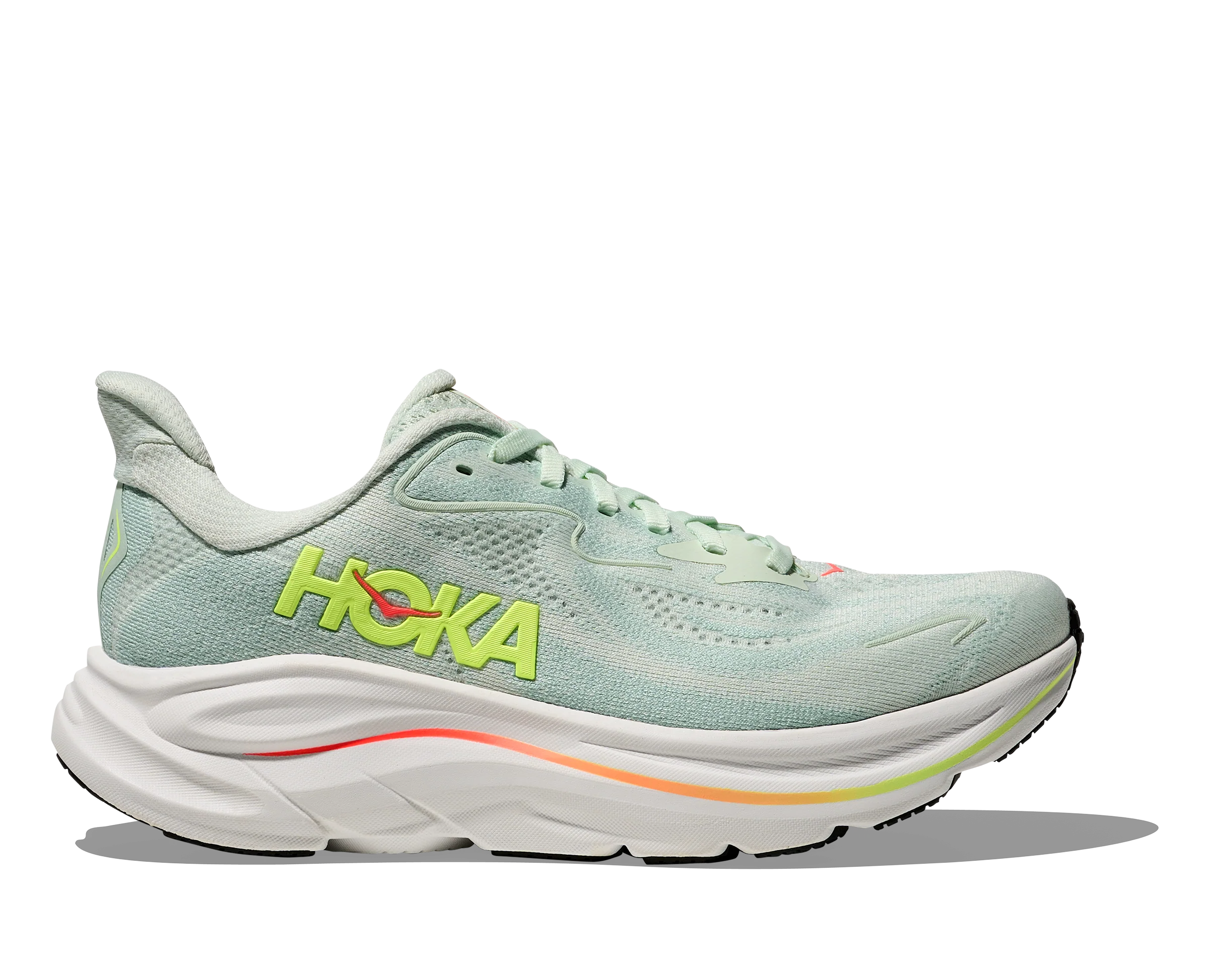 Hoka Clifton 10 Womens Shoes Color: Sea Glass/Neon Flame Style: 1162031-SLSSN - Image 6