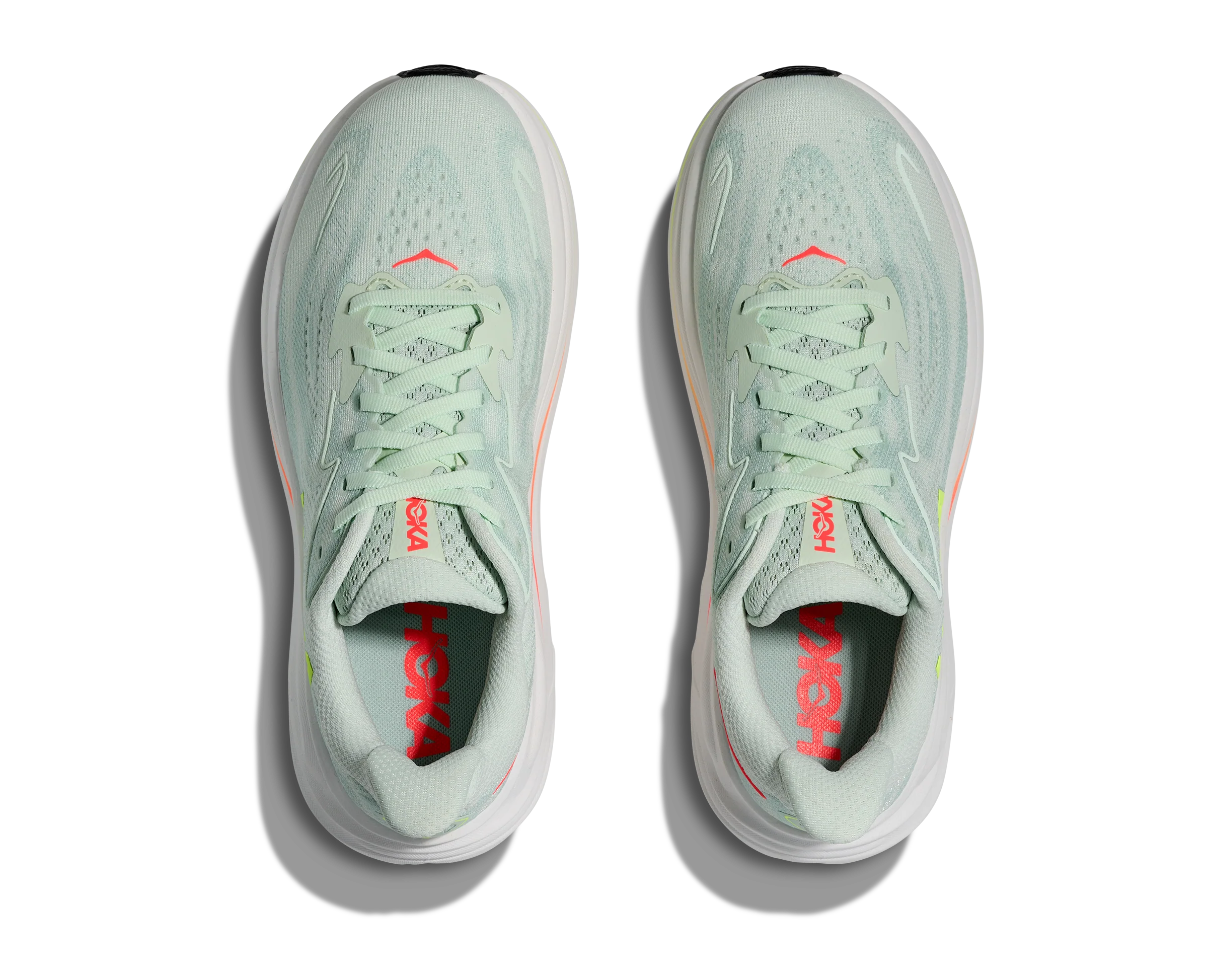 Hoka Clifton 10 Womens Shoes Color: Sea Glass/Neon Flame Style: 1162031-SLSSN - Image 7