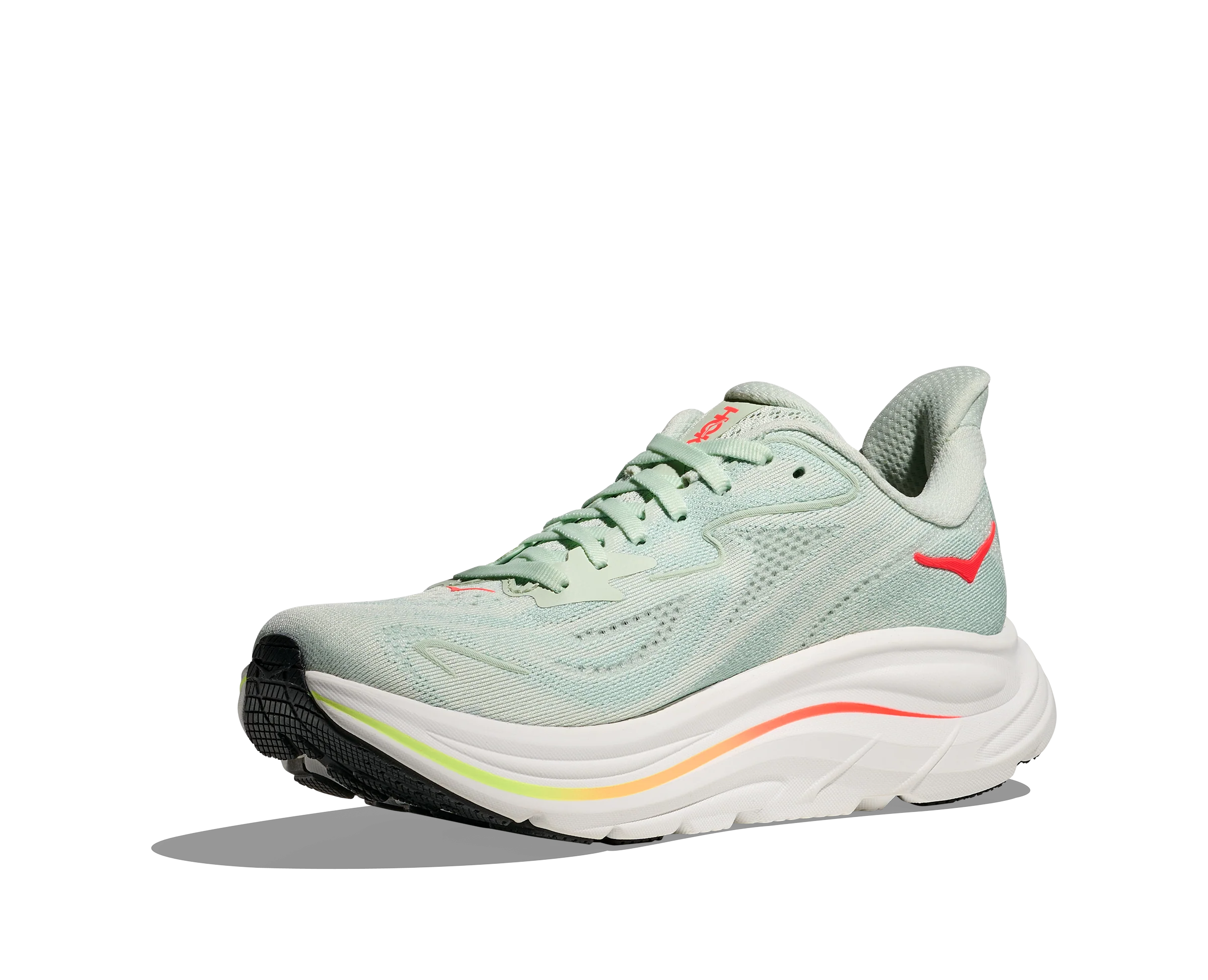 Hoka Clifton 10 Womens Shoes Color: Sea Glass/Neon Flame Style: 1162031-SLSSN - Image 8