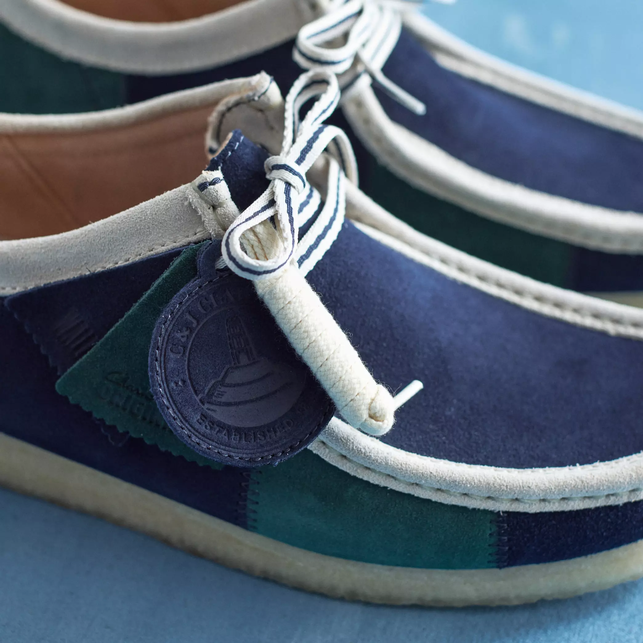 Clarks Wallabee Mens Shoes Color: Blue/Green Strip Style: 26185545 - Image 2